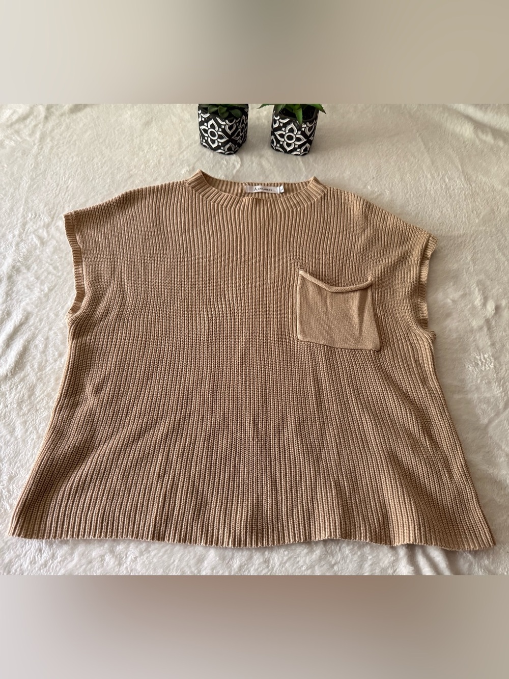 Aanrabess Tan Knit Sleeveless Top L